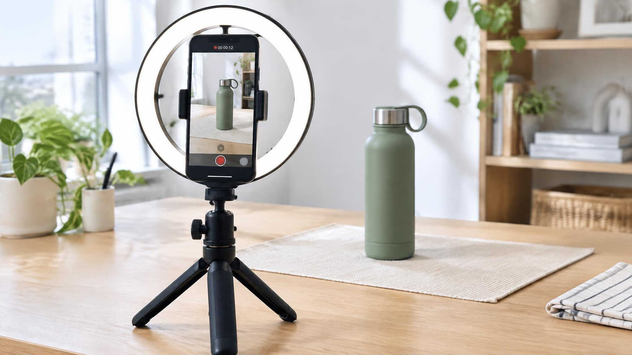 Smartphone recording vertical video on a stand