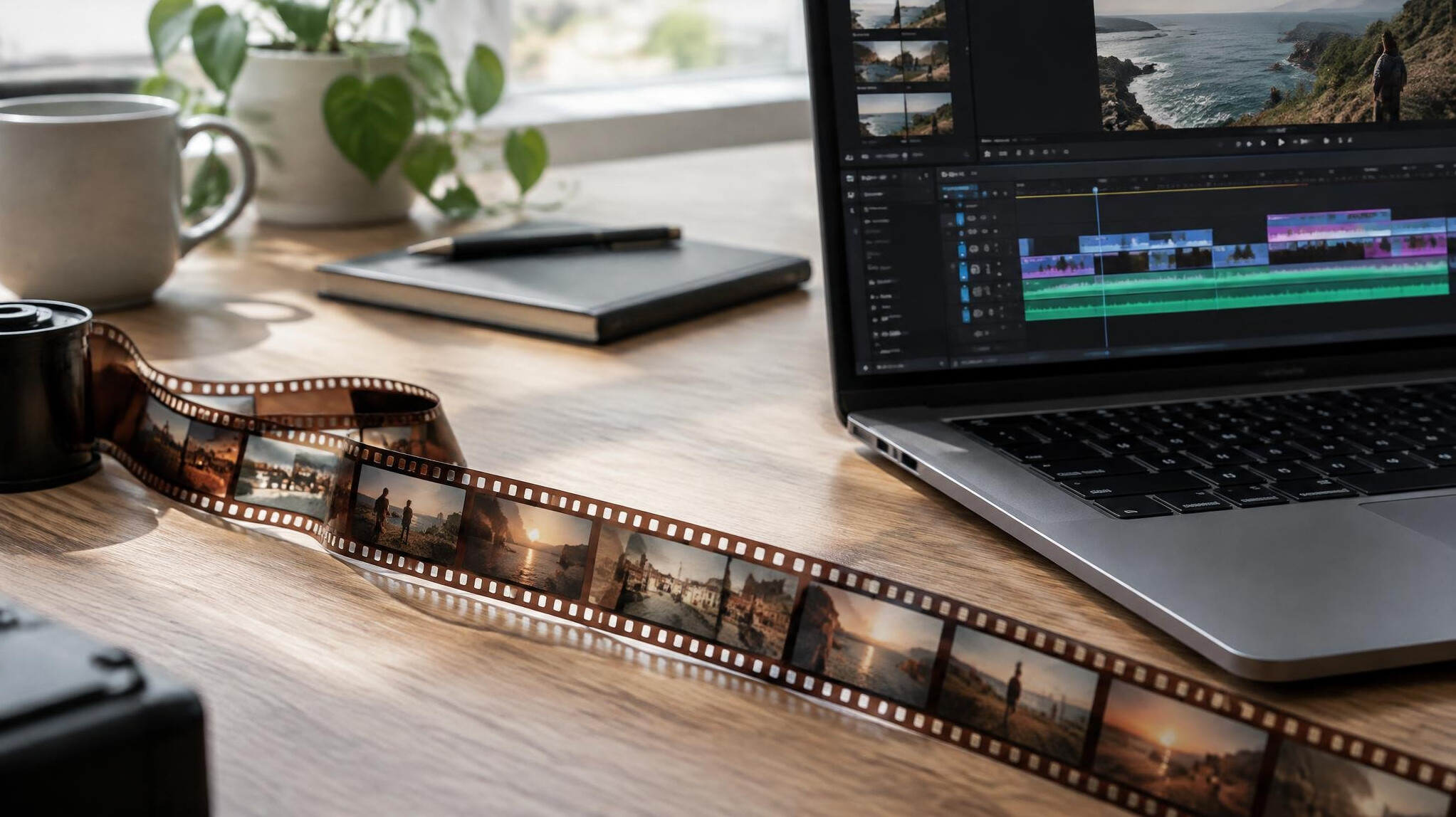 Film strip and editing timeline