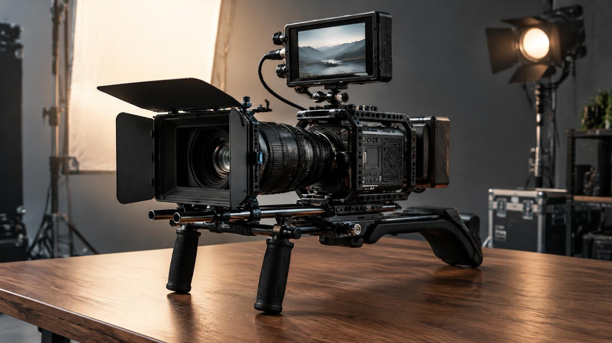 Video camera on a shoulder rig